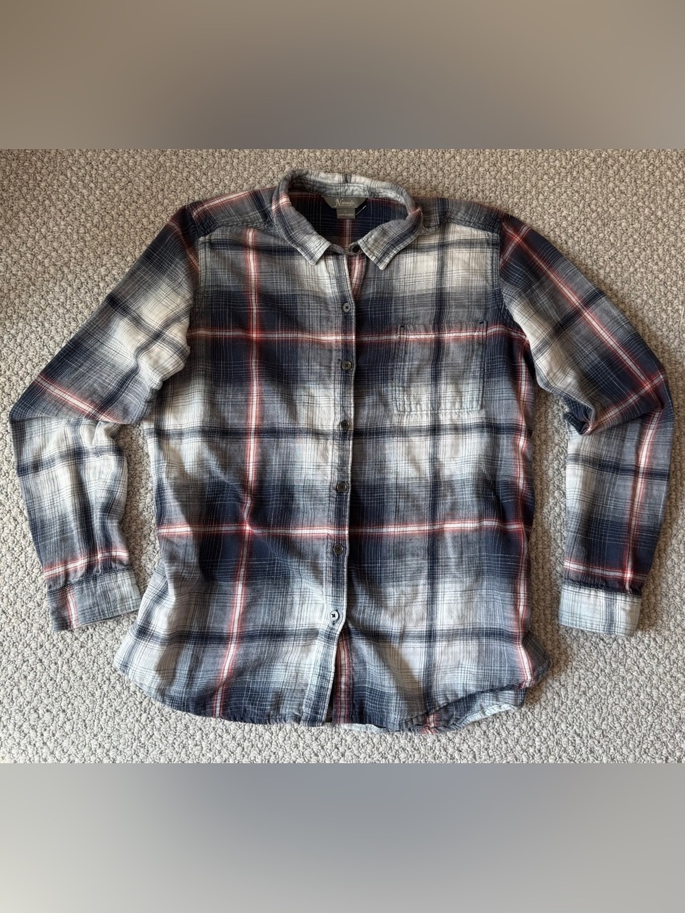 Natural Reflections Flannel Button-Down Shirt Navy White Red Women’s Size L